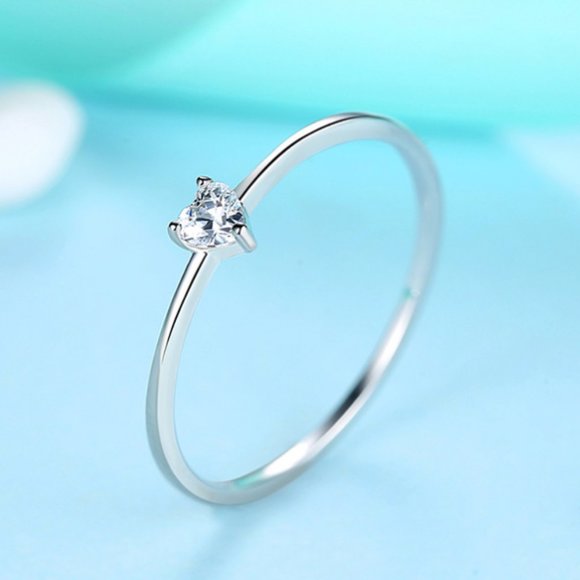 Simple Heart Solitaire Ring with Cubic Zirconia - Picture 1 of 10